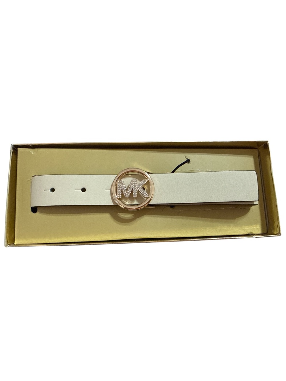 Michael Kors Leather Belt with Crystal-Embellished MK Buckle